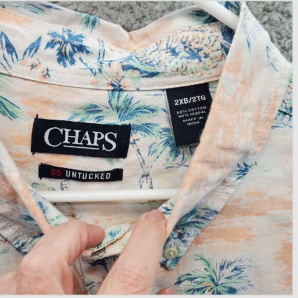 Chaps Mens Go Untucked Button Down Hawaiian Size 2XB Short Sleeve Shirt - Picture 2 of 5